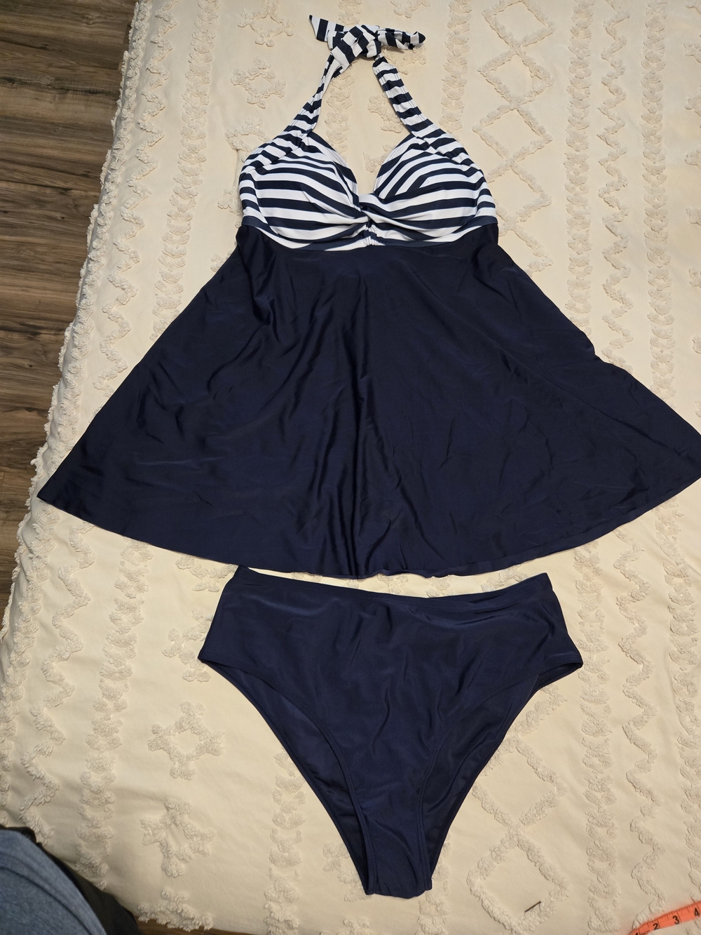 Navy & White Striped Two-Piece Halter Tankini Set